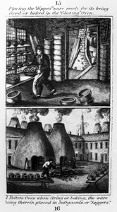 1827年、ガラスのオーブンに浸した陶器を置く