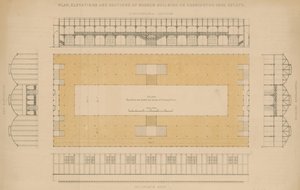ケンジントンゴアエステートの美術館の建物の平面図、立面図、断面図 作： English School