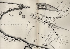1813年に最初に公開されたRobert Southey（1774-1843）によるThe Life of Nelsonからのナイルの戦いの計画（234266も参照） 作： English School
