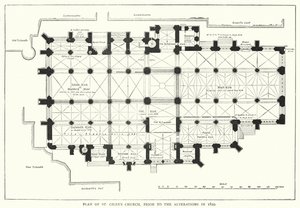1829年に改築される前のセント・ジャイルズ教会の平面図（エングレーヴィング 作： English School