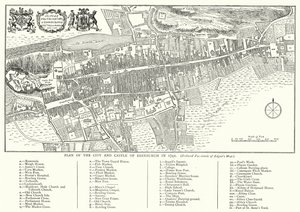 1742年のエディンバラの街と城の平面図（彫刻 作： English School