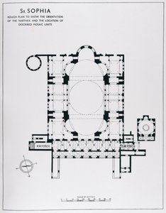 イスタンブールのハギアソフィアのモザイクからトーマス・ホイットモアのナルテクスの方向と描写されたモザイク単位を示す計画 作： English School