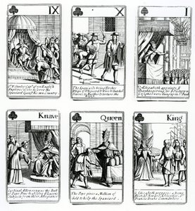 スペインアルマダの出来事を描いたトランプ、1699 作： English School