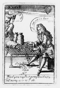 スペイン継承戦争を記念したトランプ、ハート・スーツ、1707年頃（彫刻）（モノクロ写真）（115651の詳細 作： English School