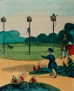 猿が棒のおもちゃの猿のように夏につながれた極。 1840年代 作： English School