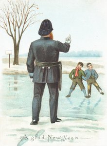 警官、男の子、年賀状 作： English School