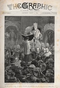 教皇レオ13世（Leon XIII） 教皇の司教権ジュビリー、ローマのサンピエトロ寺院でのジュビリー・ミサの後にベネディクションを宣告する法王 - 1893年3月4日付「The Graphic」のイラスト。 作： English School