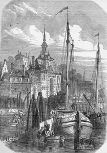 1810年の「イラストレイテッドロンドンニュース」のオランダ、ロッテルダム港 作： English School
