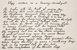 グレイズエレジーの一部。詩人の手書きで、イギリスの教会からの図解：HDM Spence-Jonesの民衆の歴史、パブ。 1910年頃（セピア写真） 作： English School