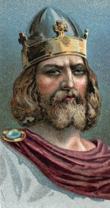 アルフレッド・ザ・グレート（Alfred the Great, 849-899）の肖像 ウェセックスの王、西暦800年代 - シリーズ「人間のリーダー」より - クロモリトグラフ - イギリス派、20世紀 - 。 作： English School