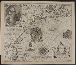 キャプテン・ジョン・スミスの肖像. ジョン・スミス著「A Description of New England: or the Observations…」に掲載されているニュー イングランドの海岸の写真 作： English School