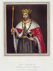 キングエドワード2世の肖像画（1284-1327）オリエル大学の創設者、ボドリアン図書館での絵画後（カラー彫刻） 作： English School
