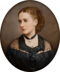 レディ・アイダ・ラムリーの肖像、ニューポート子爵夫人1870年、その後ブラッドフォード伯爵夫人（1848-1936）、1868-1936年頃（手彩色写真） 作： English School