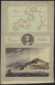 ナポレオンボナパルトの肖像画と地図とエルバの景色