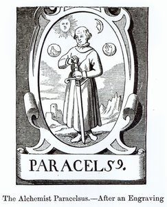 パラケルスス（Philippus Aureolus Theophrastus）（1493-1541）の肖像、中世の科学と文学とルネサンスのイラスト、ポールラクロワ、1878年（woodc） 作： English School