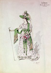 1888年7月9日、リセウムで上演されたヴィクトリアン・サルドゥ（1831-1908）作の「ラ・トスカ」に出演したサラ・ベルナール（1844-1923）の肖像（彩色彫刻） 作： English School