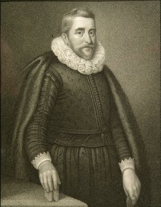 1823年「ロッジの英国の肖像」からのヘンリーウォットン卿（1568-1639）の肖像 作： English School