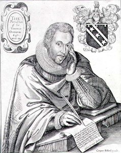 エピタフを書き出すトーマス・オーバーベリー卿（1581-1613）の肖像、レノルド・エルストラック（1571-c.1630）による1613年のエングレーヴィング 作： English School
