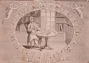 ウィリアム・タンズール(1706-83)の図書館での肖像(エングレーヴィング) 作： English School