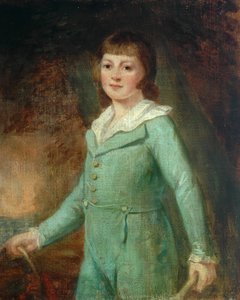緑のドレスを着た男の子の肖像画 作： English School