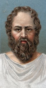 ギリシャの哲学者ソクラテス（紀元前469～399年）の肖像 ソクラテス - - シリーズ「人間の指導者たち」より - クロモリトグラフ - イギリスの学校、20世紀 - 。