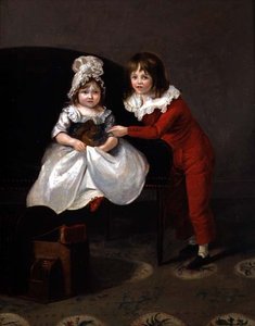 リスを連れた2人の子供の肖像、1800年頃