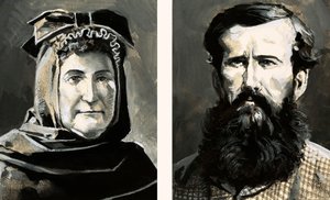 リチャード・バートンとその妻イザベルのポートレート（紙にグワッシュ 作： English School