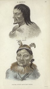 コッパーインディアンとロッキーマウンテンインディアンの肖像画（色の彫刻） 作： English School