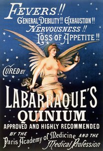 Labarraques Quiniumのポスター広告、発熱のためのキニーネの薬、一般的な衰弱、疲労、緊張、食欲不振、1889