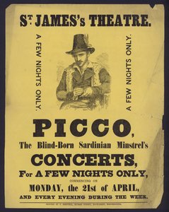 盲目のサルデーニャ人ミンストレルPiccoがロンドンのSt James