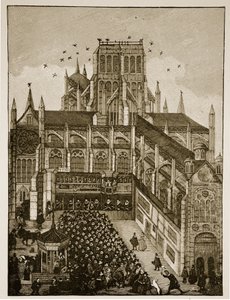 17世紀の絵画の後、1616年にポールズクロスでキングとプリンスオブウェールズの前で説教 作： English School