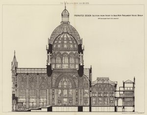 Premiated Design, Section from Front to Back ベルリン新国会議事堂（エングレーヴィング 作： English School
