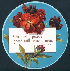 サクラソウ、クリスマスカード（chromolitho） 作： English School