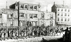 ロンドンでフリーメーソンをあざける1741年の行列、1843年
