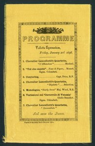 バレッタ体育館のプログラム、1896年1月3日（印刷） 作： English School
