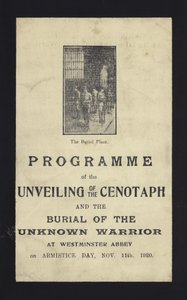 1920年11月11日、ロンドンのウェストミンスター寺院、記念碑および未知の戦士の埋葬の除幕式 作： English School