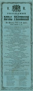1872年2月27日、女王陛下がロンドンのセントポール大聖堂を訪問した際の王立行列のプログラム 作： English School
