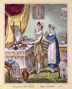 Progress of the Toilet-The Stays Plate 1、pub。 McCleary、ロンドン、1810年（手描きの彫刻）