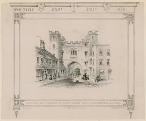 1845年、クラーケンウェルのセントジョンズゲートの修復案 作： English School