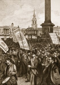 1892年ブラッディサンデーを記念したトラファルガースクエアでの公開会議、イギリスのカッセルズイラストレイテッドヒストリーからのイラスト（セピア写真） 作： English School