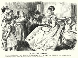 パンチの漫画。A Shrewd Asnwer - Victorian Sunday school scene (in engraving) 作： English School