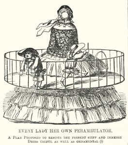 パンチ漫画。Every Lady Her Own Perambulator - 女性のフープスカートの流行（エングレービング 作： English School