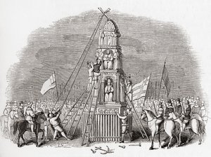 1643年、イギリス、ロンドンのチープサイド・クロス、別名エレノア・クロスを破壊する清教徒たち：A Pictorial Museum, pub.1847 作： English School