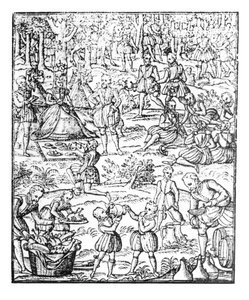 エリザベス女王1世（1533-1603年）、ハントピクニックでのプレート 作： English School
