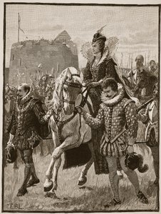 ティルベリーのエリザベス女王、Cassells Illustrated History of England（sepia photo）のイラスト 作： English School