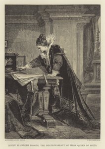 エリザベス女王、スコットランドのメアリー女王の死亡令状に署名 作： English School