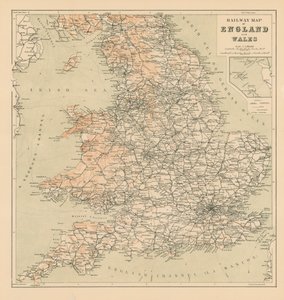 イングランドとウェールズの鉄道地図（リトグラフ） 作： English School