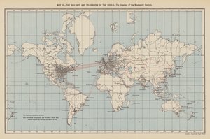 世界の鉄道と電信、19世紀の創造（カラーリトグラフ） 作： English School