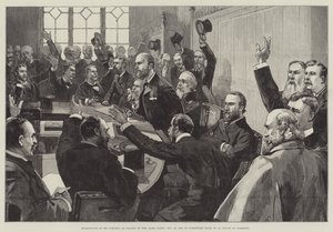 アイルランド党の党首としてのパーネル氏の再選、1890年11月25日、下院15号委員会 作： English School