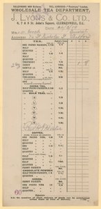 J Lyons＆Co Ltd、6-8 St Johns Square、Clerkenwell、London ECからの領収書 作： English School